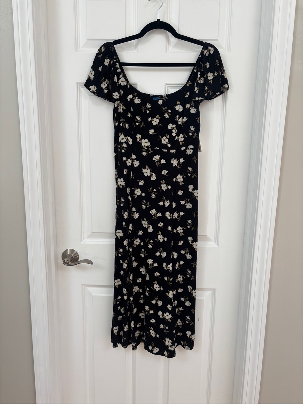 NWT Old Navy Black Midi Dress with Cream Floral Print